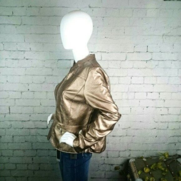 Baccini Metallic Bronze Faux Leather Jacket Size Large - Picture 2 of 6
